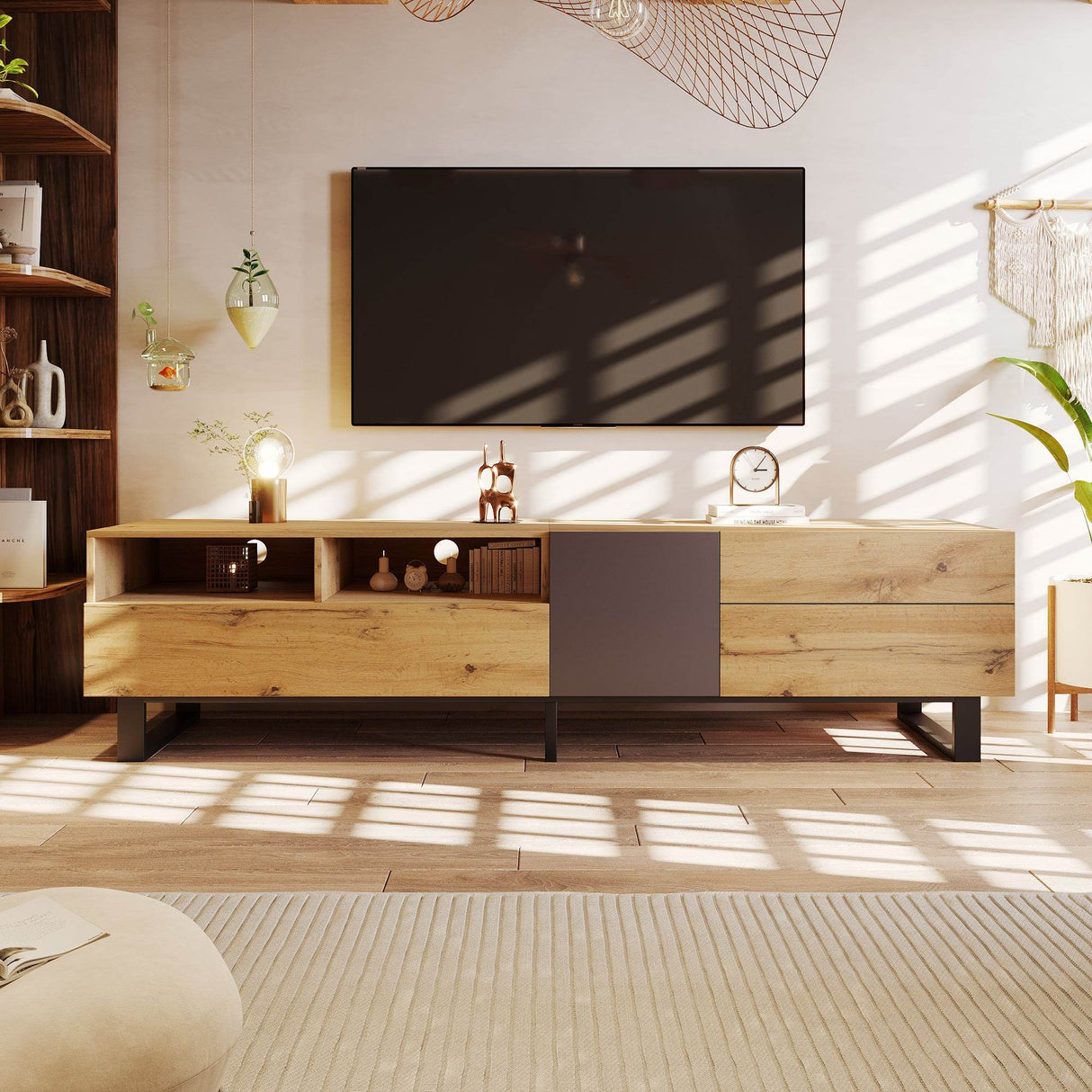 Modern Wood TV Stand With Drop Down Storage - Sleep Galleria