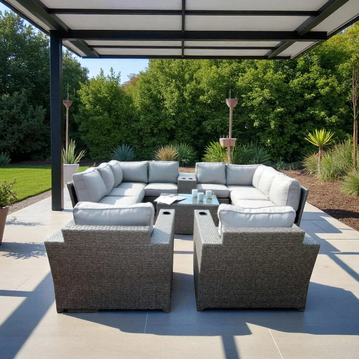 12-Piece Fully Assembled Outdoor Wicker Seating Group With Cushions - Omega Lifestyles