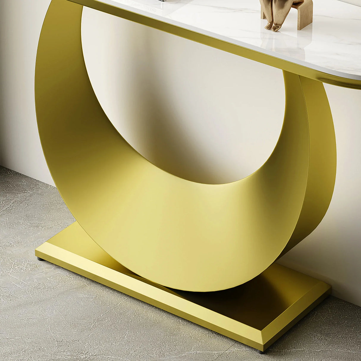 Half-Moon Faux Marble Top Gold Metal Console Table - Omega Lifestyles