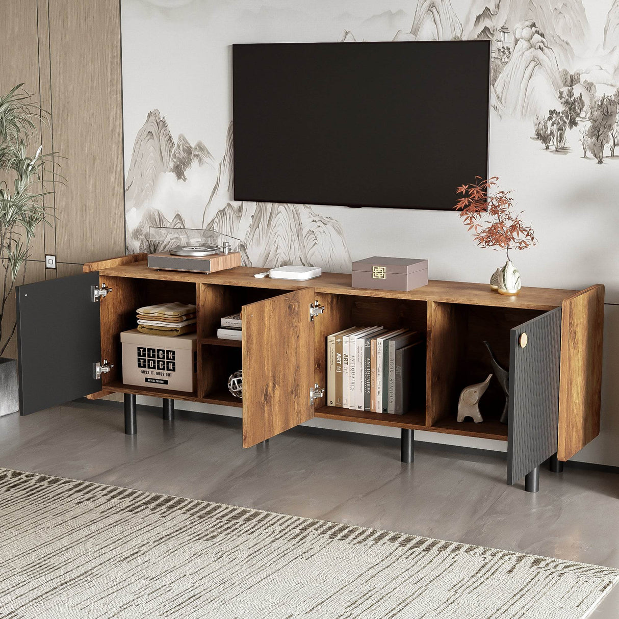 Mid Century Modern TV Stand With Storage Cabinets - Sleep Galleria