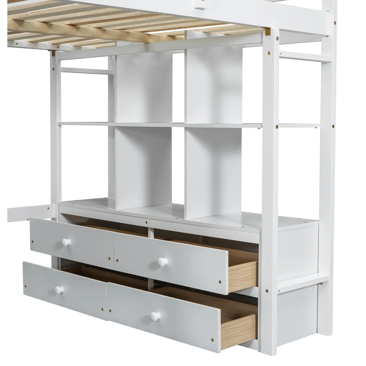 Full White Pine Full Loft Bed With Built-In Desk - Omega Lifestyles