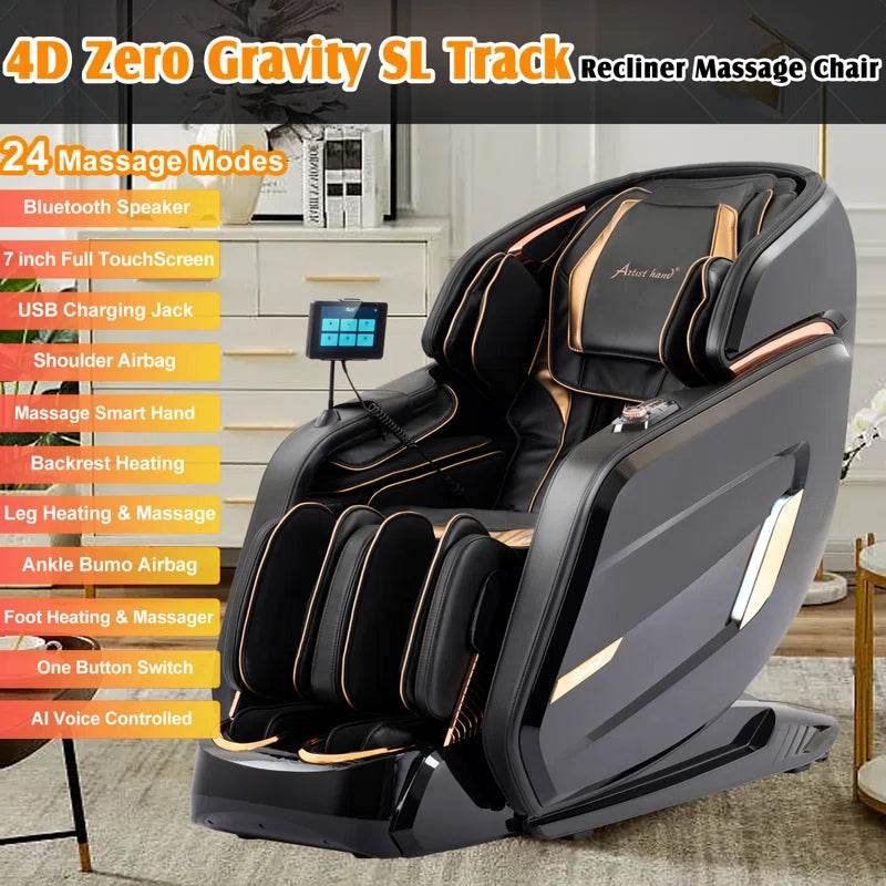 4D SL Track Zero Gravity Full Body Heated Massage Chair with AI Voice Control,Memory Function