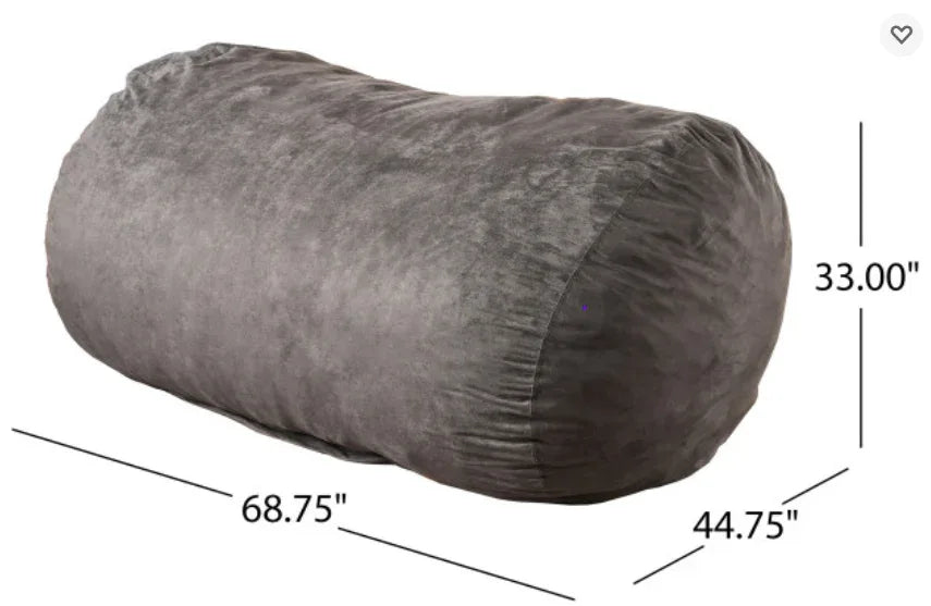 Microfiber Cylindrical Foam-Filled Charcoal Bean Bag Chair - Omega Lifestyles