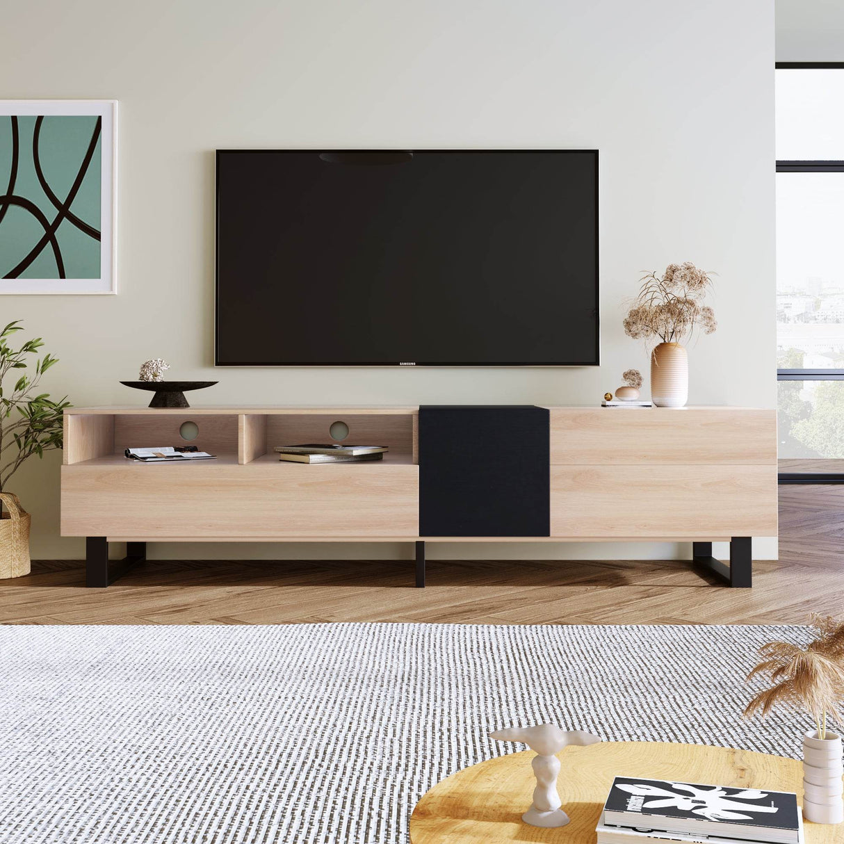 Modern Minimalist TV Stand With Drop Down Doors - Sleep Galleria
