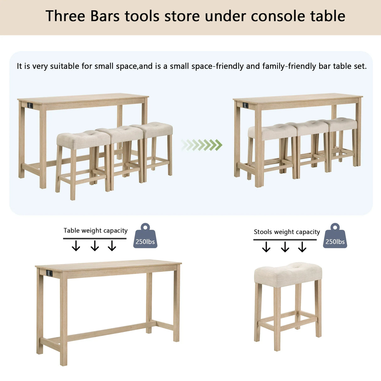 4-Piece Light Oak Bar Table Set With Power Outlet - Omega Lifestyles