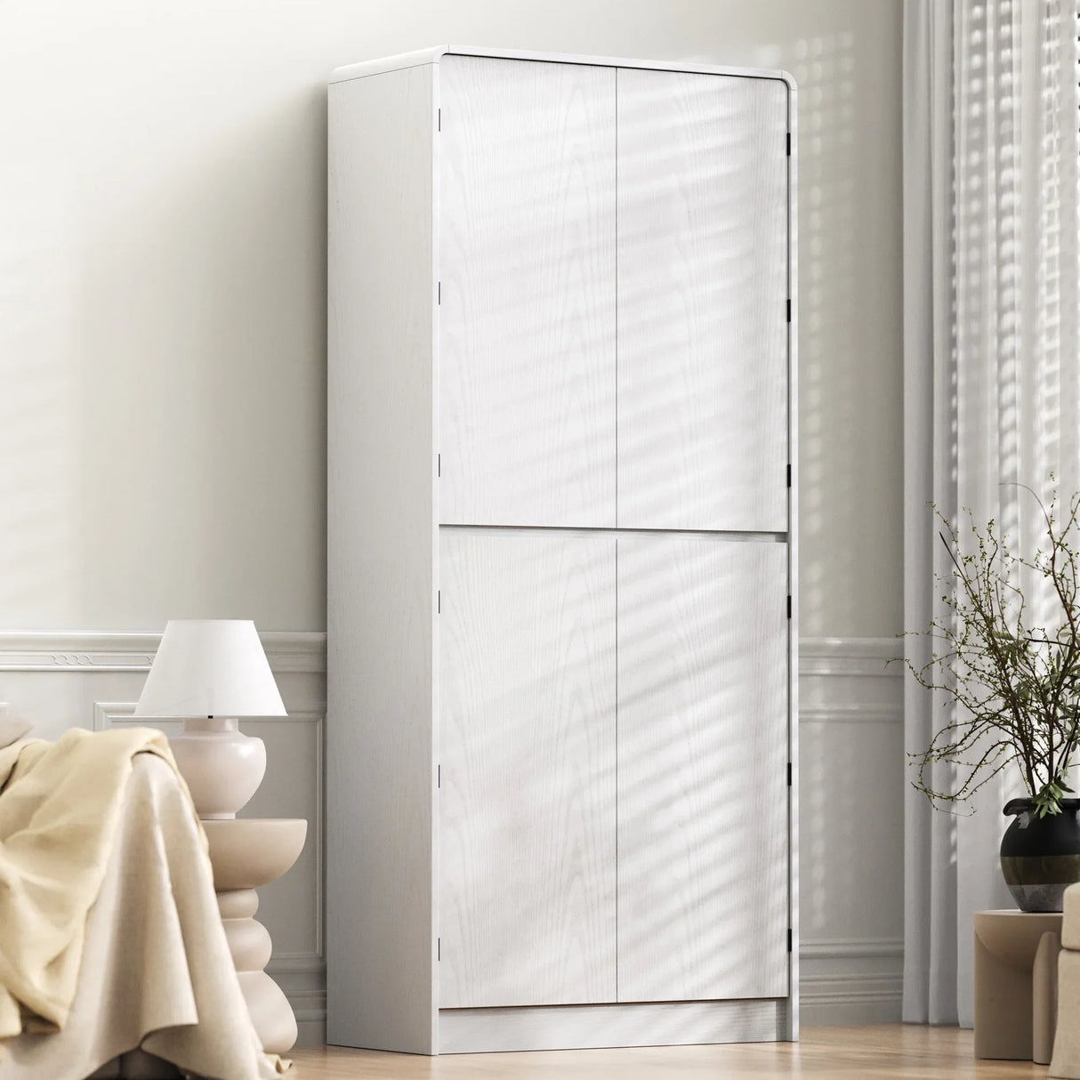 Modern Curved Design Kitchen Pantry Cabinet With Drawer - Omega Lifestyles