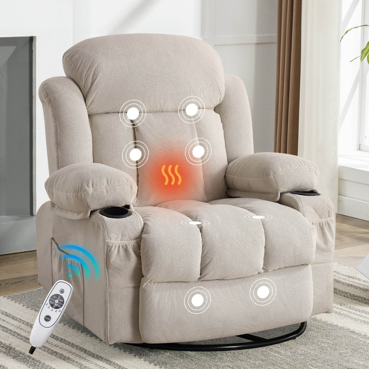 Heated Velvet Swinging Recliner Massage Chair With USB