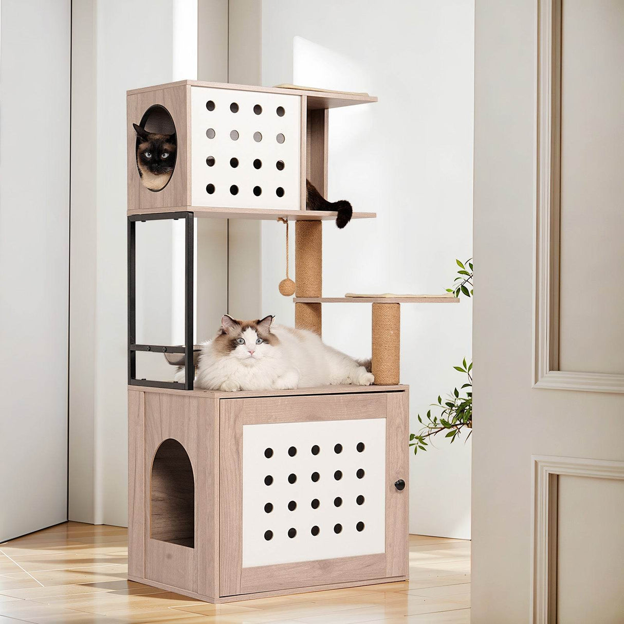 Modern Gray White Integrated Cat Tree Furniture - Sleep Galleria