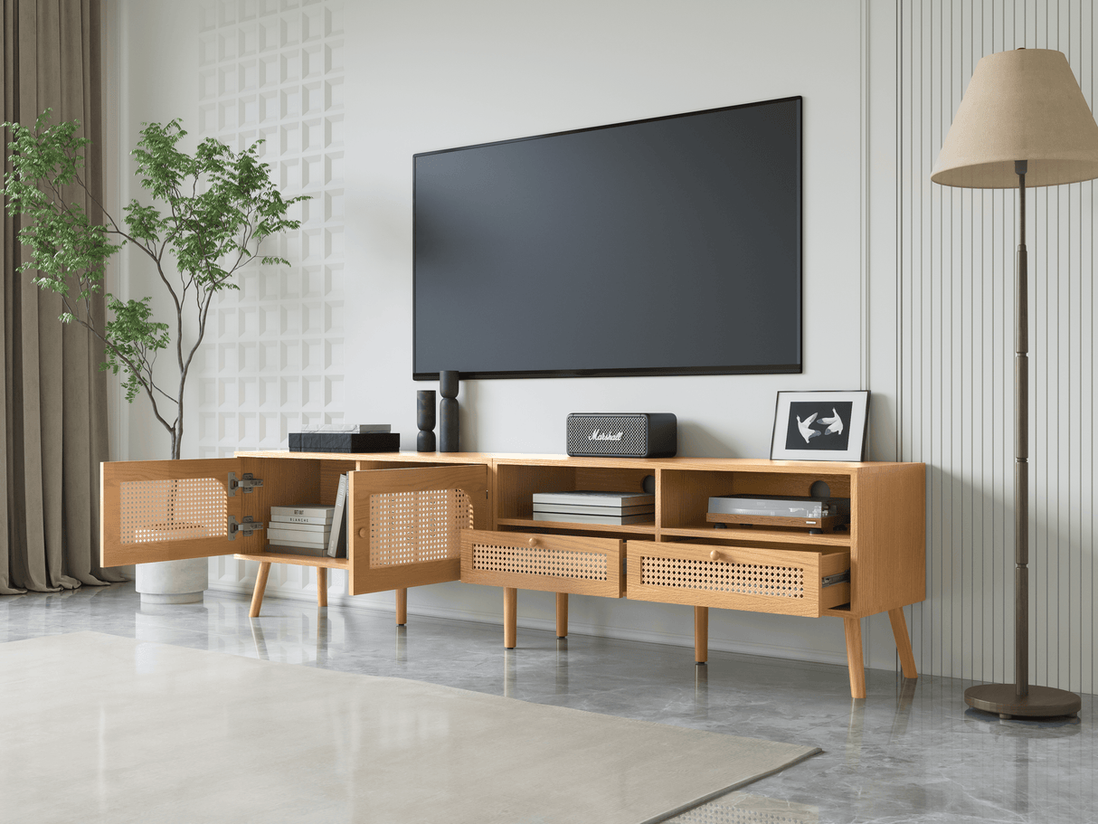 Boho Farmhouse Solid Wood TV Stand Cabinet - Sleep Galleria