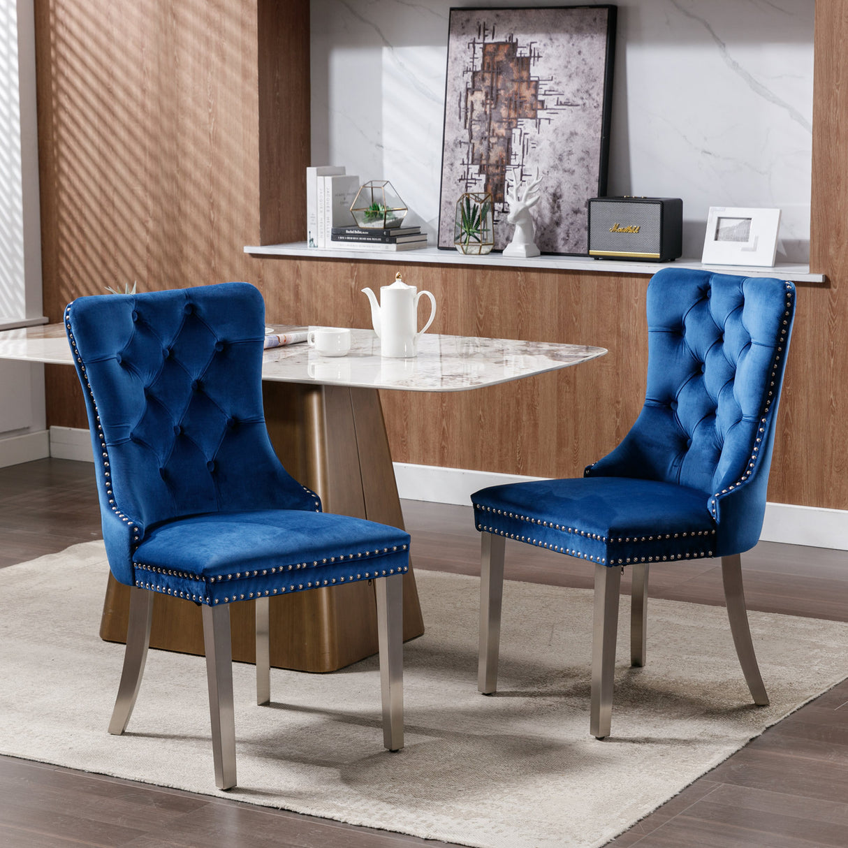 Set of 2 Modern Tufted Velvet Upholstered Dining Chairs
