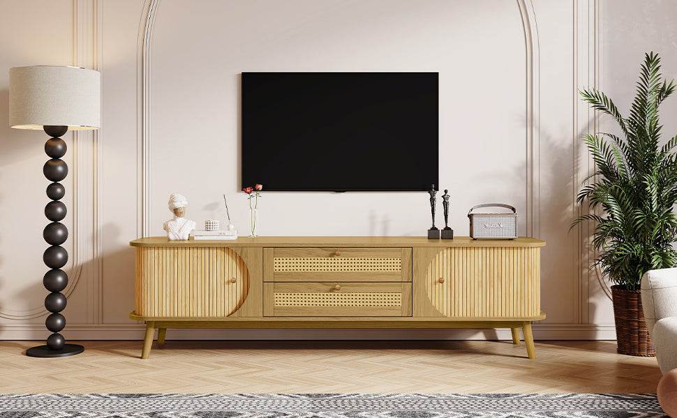 Rattan Solid Wood TV Stand With Storage Drawers - Sleep Galleria