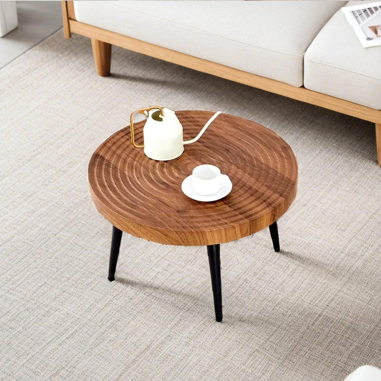 Natural Wood Grain Texture Round Coffee Table - Sleep Galleria