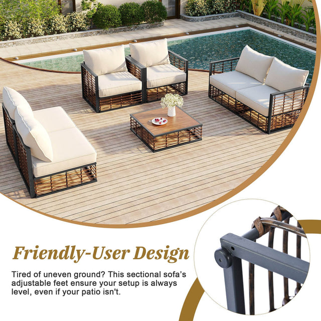 7-Piece Modern Metal Outdoor Patio Sectional Sofa Set - Omega Lifestyles
