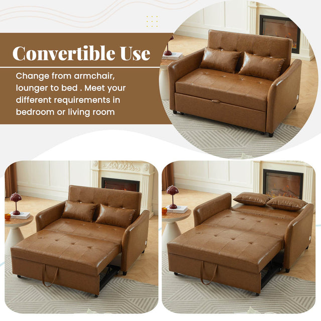 Convertible PU Leather Sofa Bed With USB Ports - Omega Lifestyles