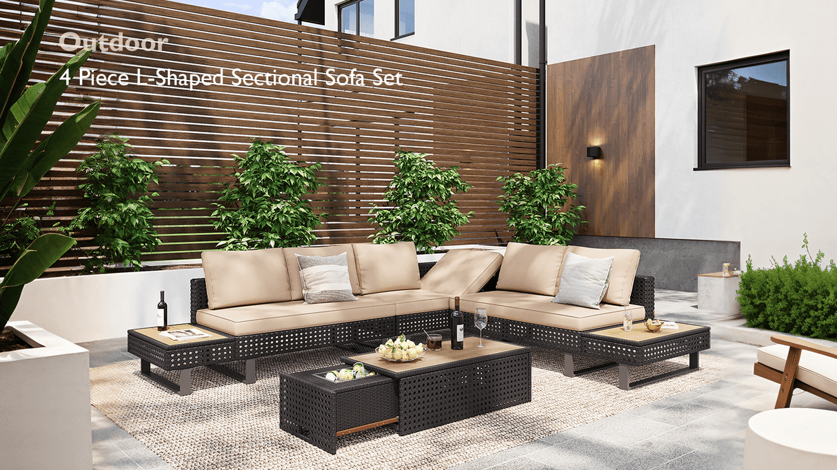 Diamond Weave Outdoor Sectional Furniture Set With Cushions - Omega Lifestyles