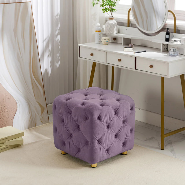 Purple Velvet Storage Ottoman Footstool With High-Density Foam - Omega Lifestyles