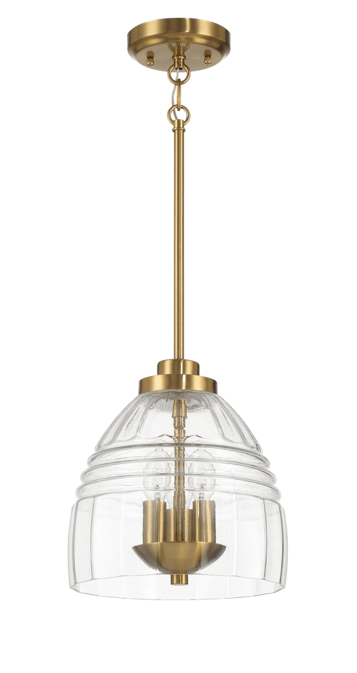 Ember Three Candle Lights Chain Pendant Clear Glass Satin Brass