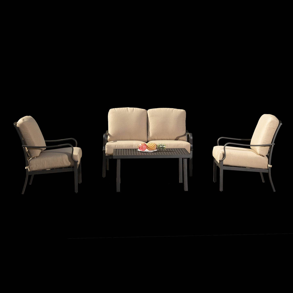 4-Piece Vintage Metal Outdoor Patio Conversation Set With Cushions