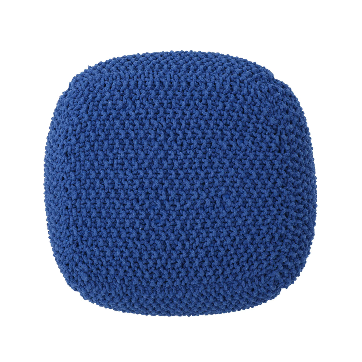 Knitted Cotton Cube Pouf Navy Modern Accent Seating - Omega Lifestyles