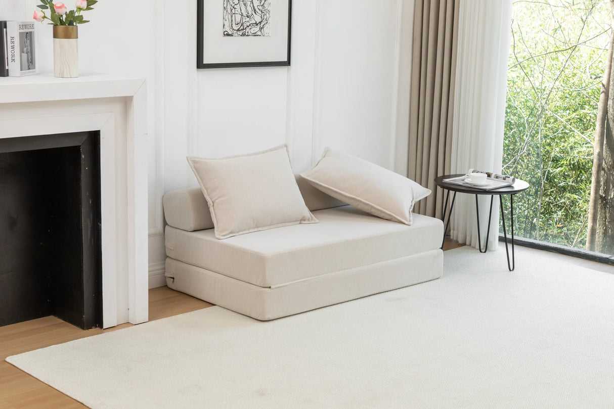 Foldable Corduroy Convertible Sofa Bed With Lumbar Pillow - Omega Lifestyles