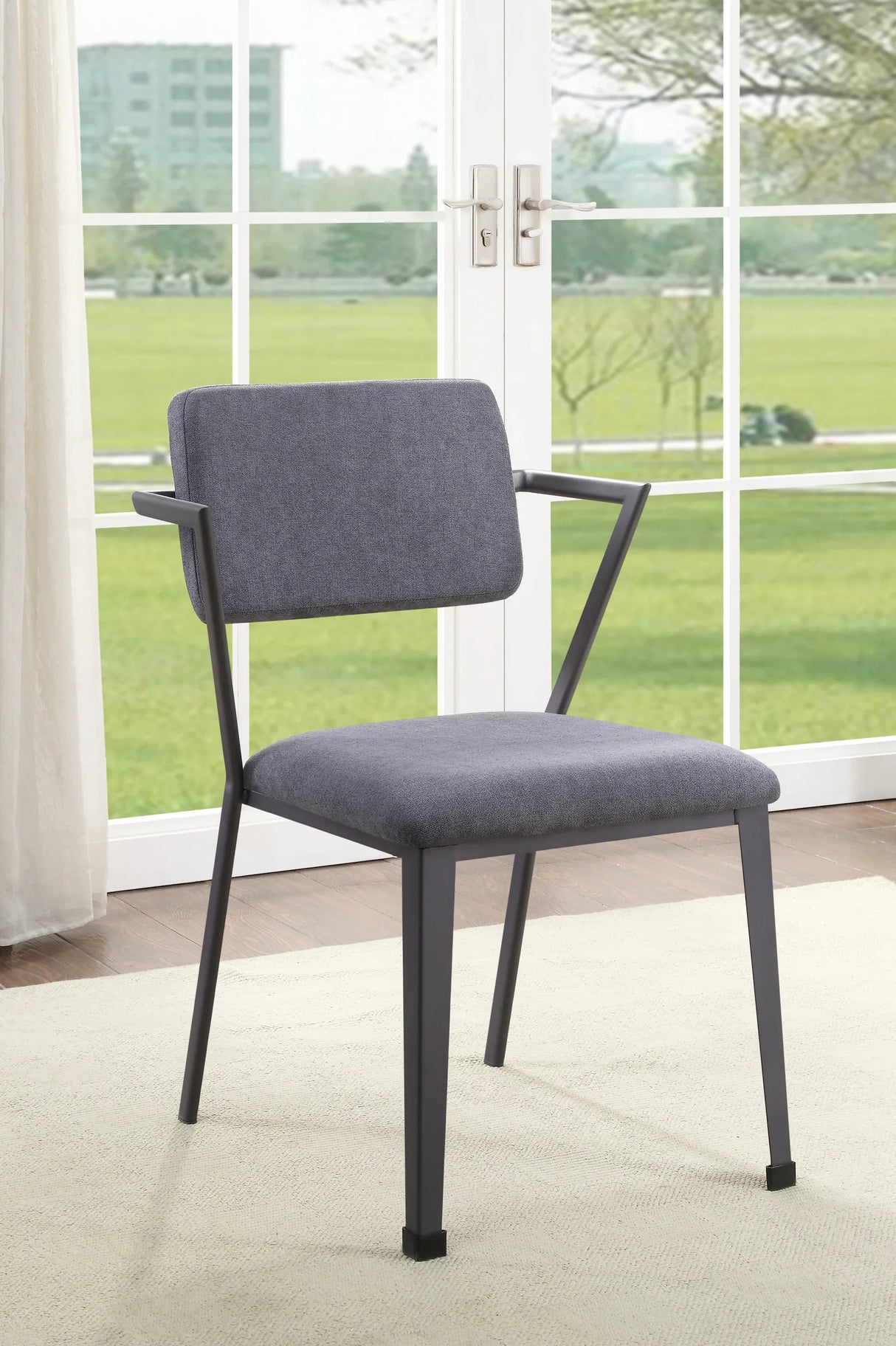 Set Of 2 Gray Fabric Metal Frame Dining Chairs - Omega Lifestyles