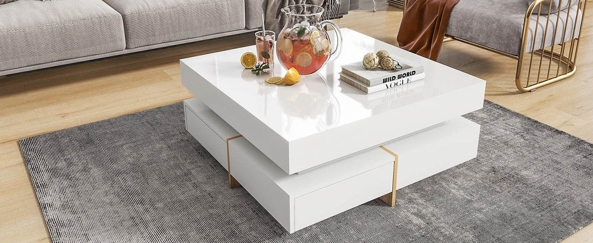 Modern High Gloss White Coffee Table With Drawers - Sleep Galleria