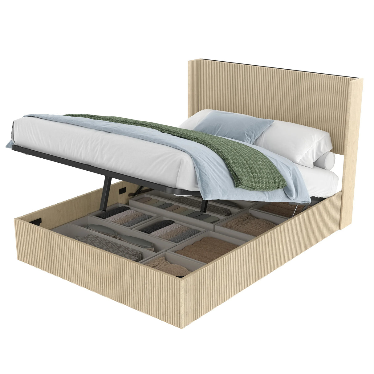 Queen Oak Storage Bed Frame With Gas Lift Mechanism - Omega Lifestyles
