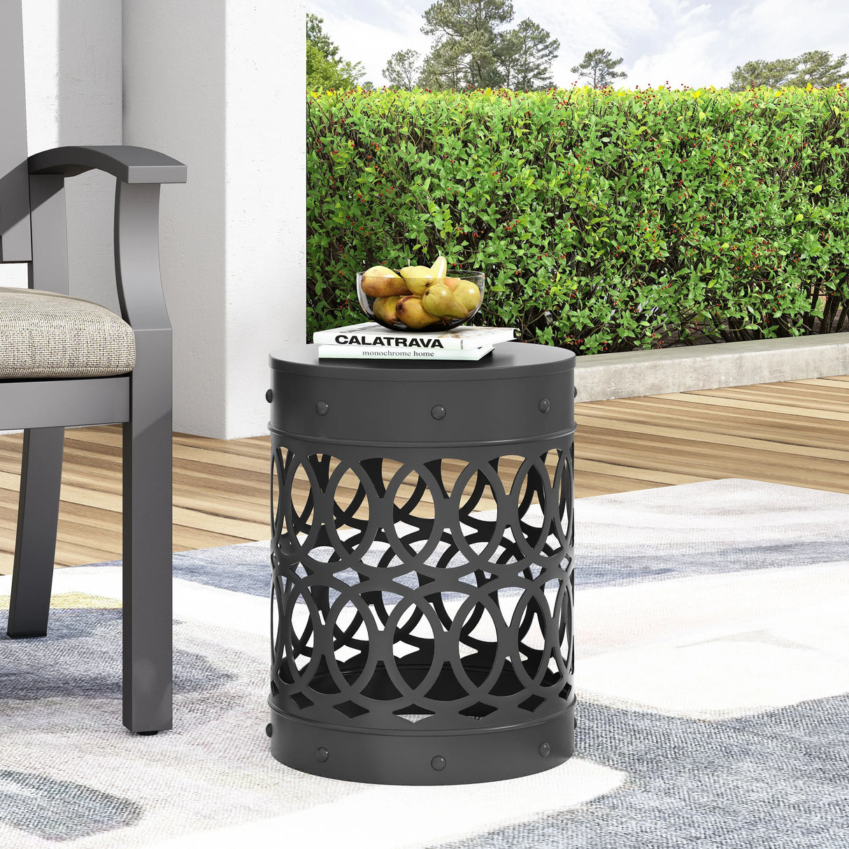 Modern Black Powder-Coated Iron Outdoor End Table - Omega Lifestyles