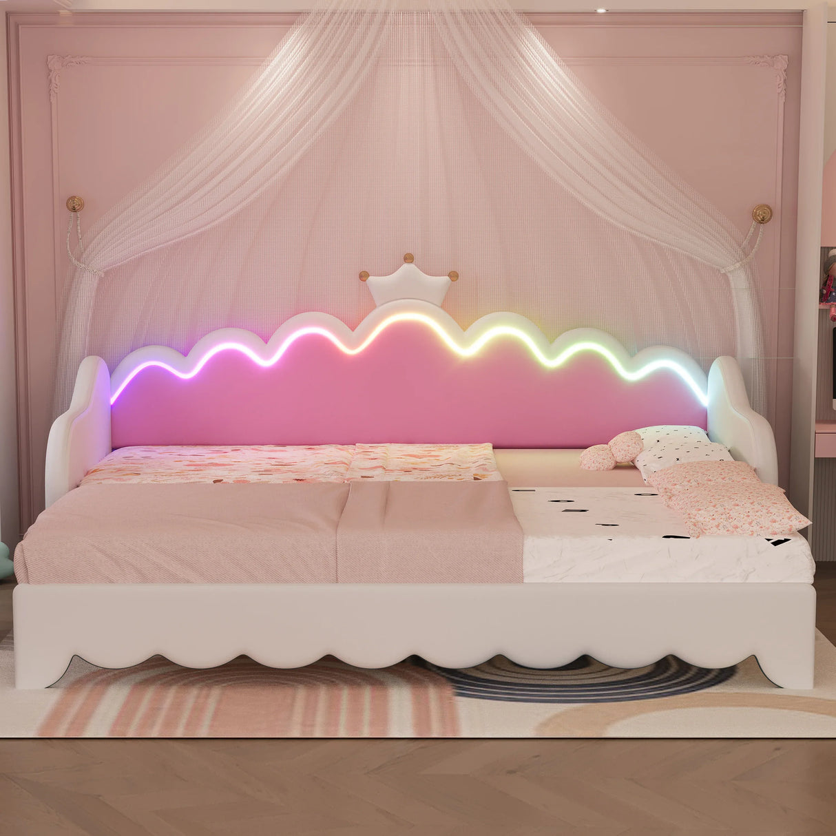 Twin Extending Upholstered Princess Daybed With LED Lights - Omega Lifestyles