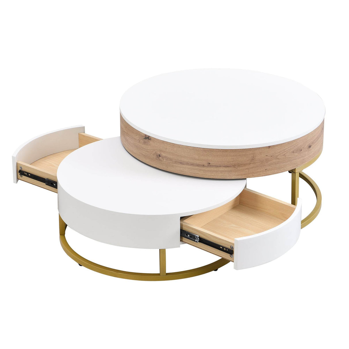 Modern Round Lift-Top Nesting Coffee Tables With Drawers - Sleep Galleria