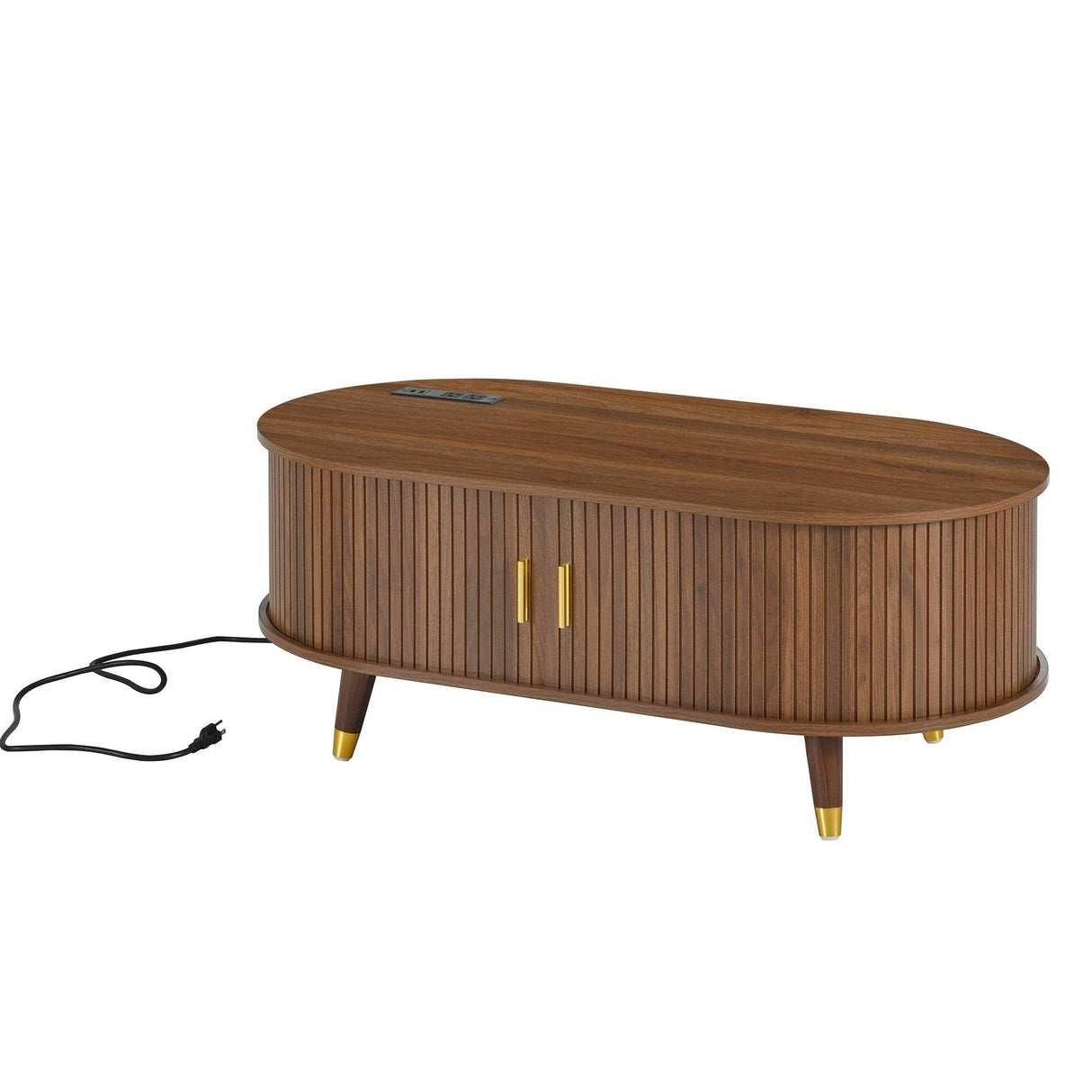 Mid-Century Modern Walnut Coffee Table With Charging Station - Sleep Galleria