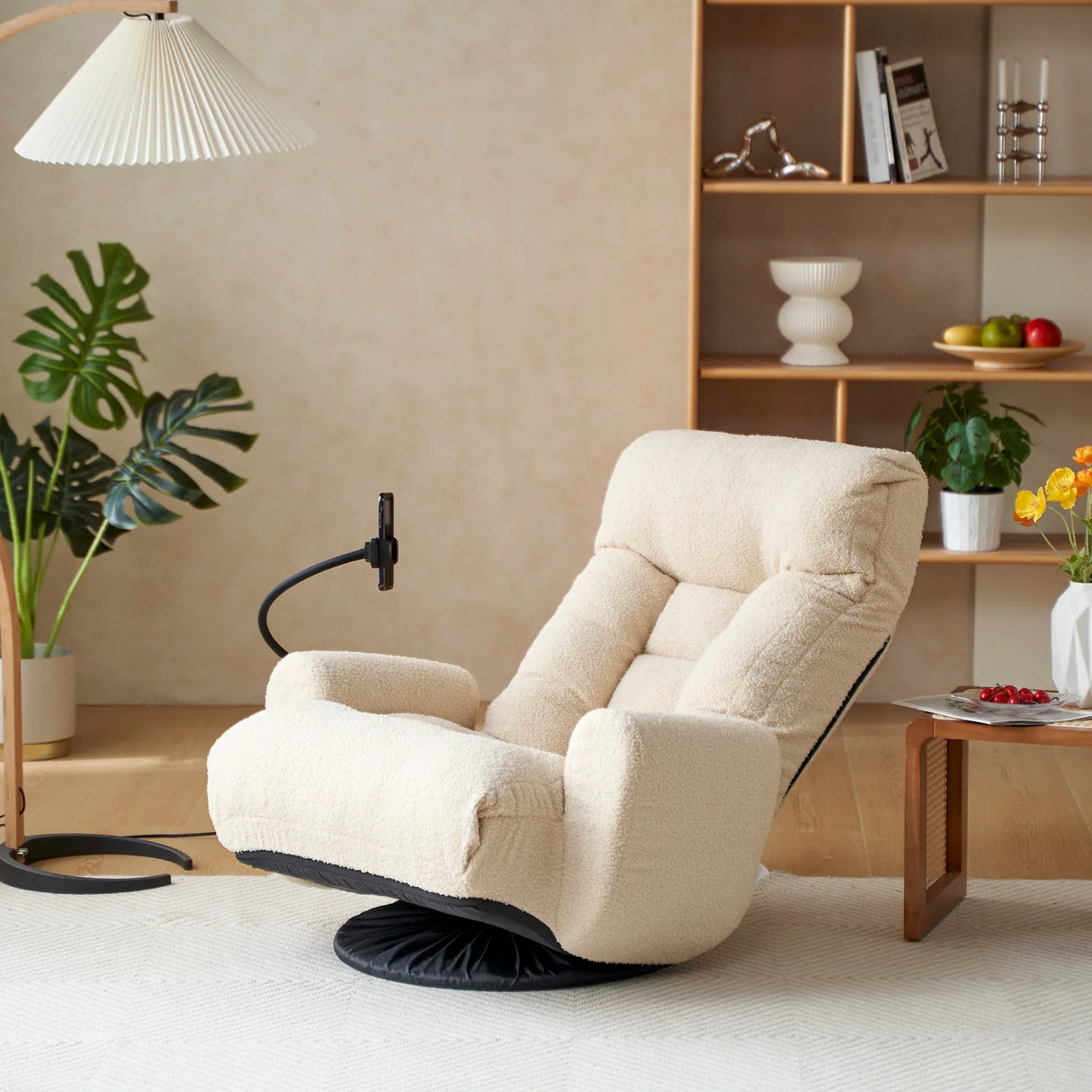 Adjustable Beige Soft Plush Rotating Lounge Chair - Omega Lifestyles