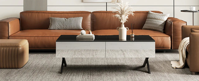 Rectangular Mirrored Coffee Table With Metal Base Storage - Omega Lifestyles