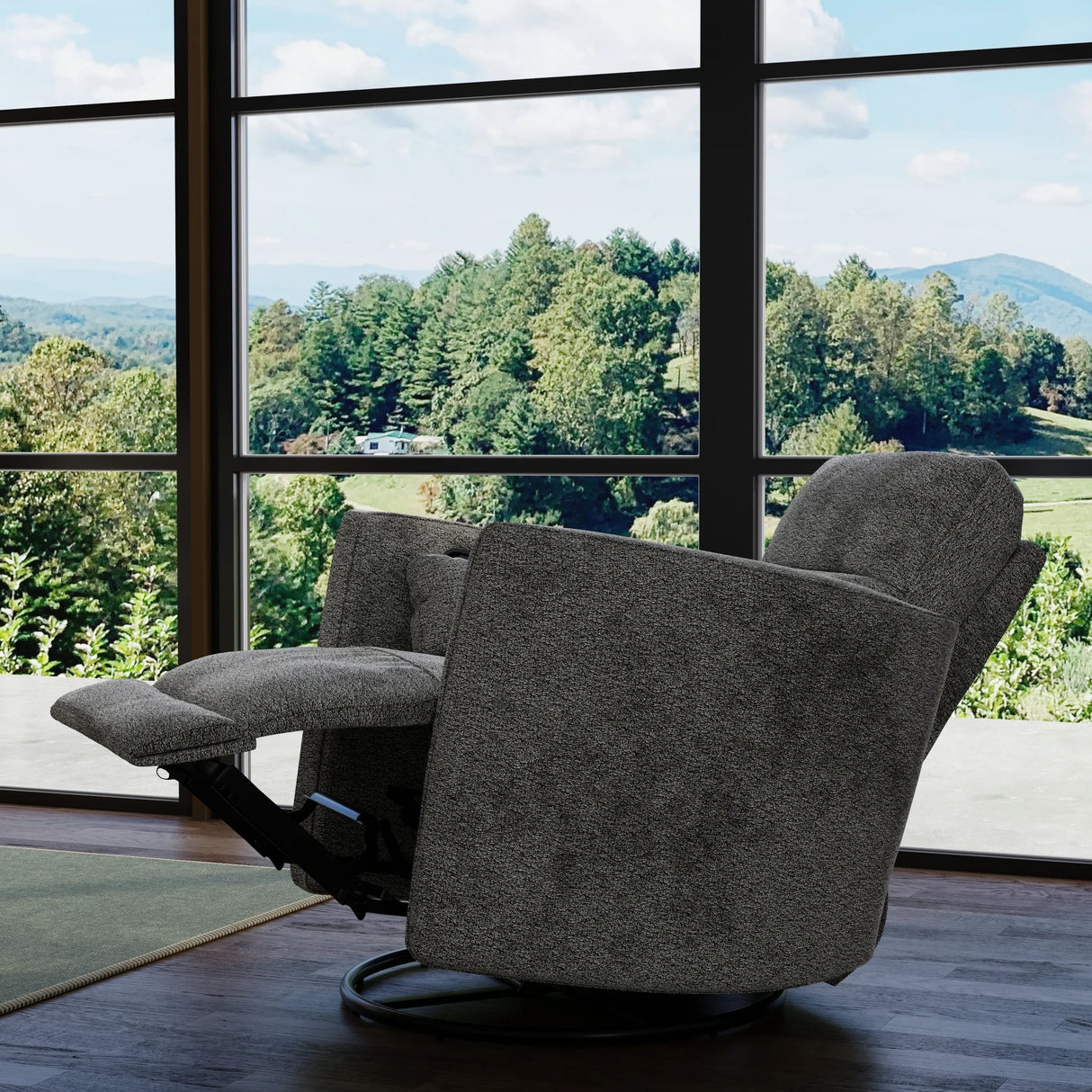 Gray Soft Foam Swivel Recliner With Manual Footrest - Omega Lifestyles