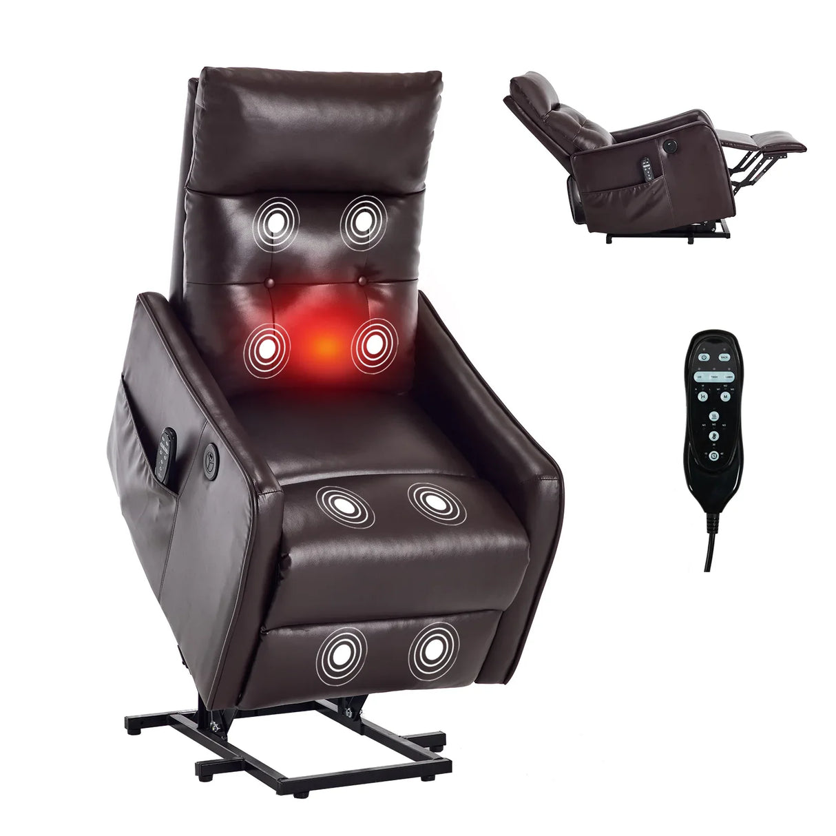 Brown Faux Leather Power Lift Recliner Chair With Massage - Omega Lifestyles