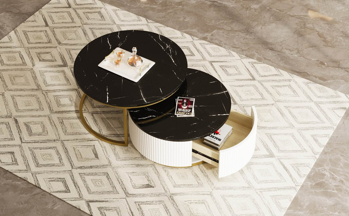 Modern Round Nesting Coffee Table With Drawer - Sleep Galleria