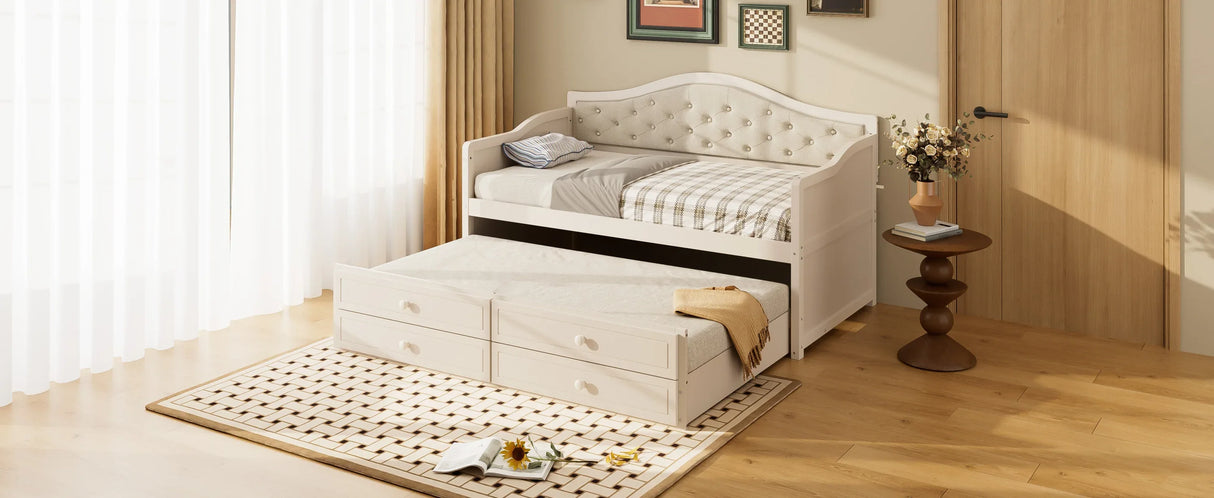 Twin Daybed With Pull-Out Trundle And Storage Drawers - Omega Lifestyles