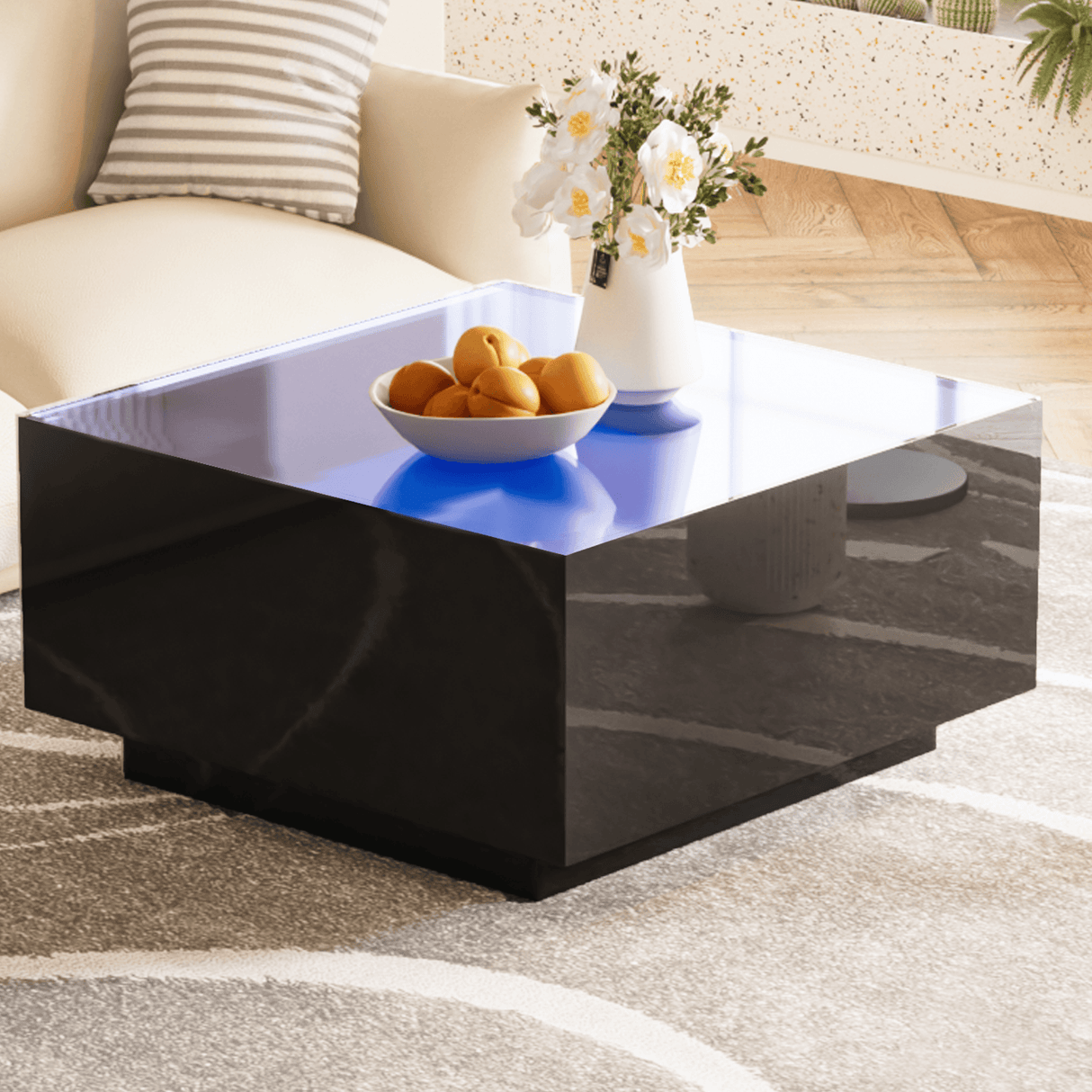 Modern Black High Glossy Coffee Table With LED Lights - Sleep Galleria
