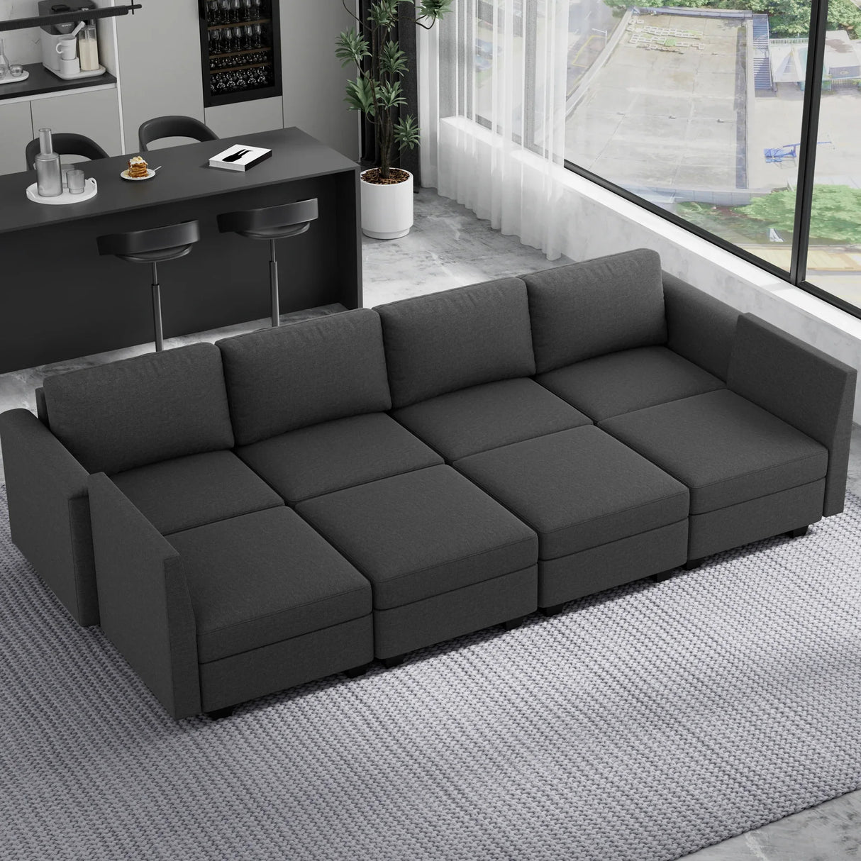 Modern 6-Seater Modular Sectional Sofa With Ottoman Storage - Omega Lifestyles