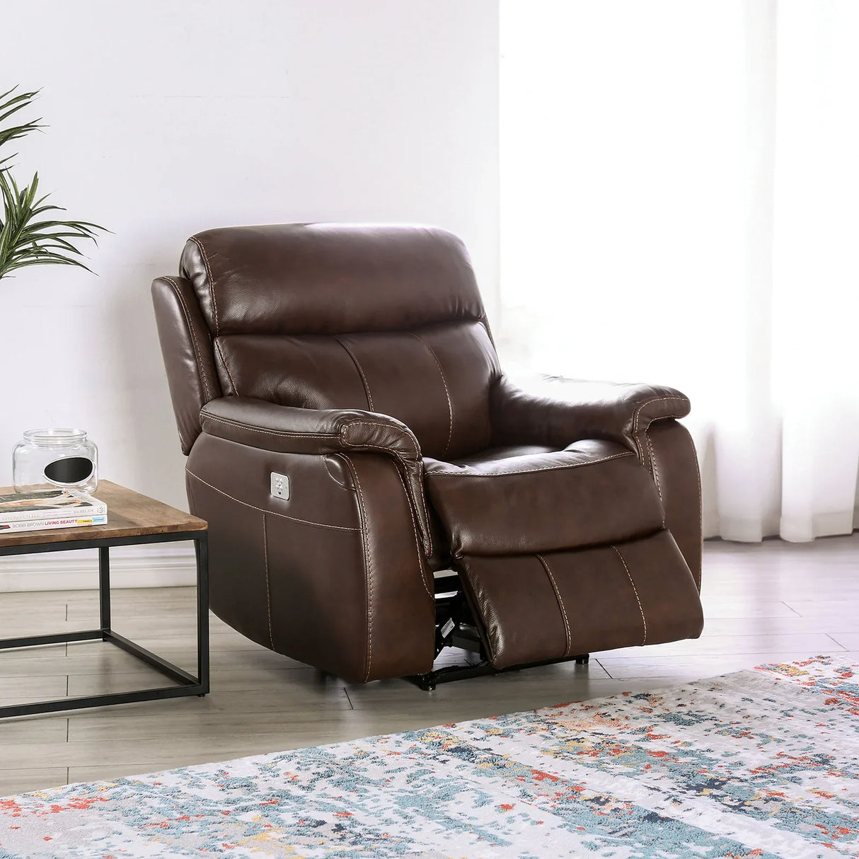 Transitional Brown Top Grain Leather Power Recliner Chair - Omega Lifestyles