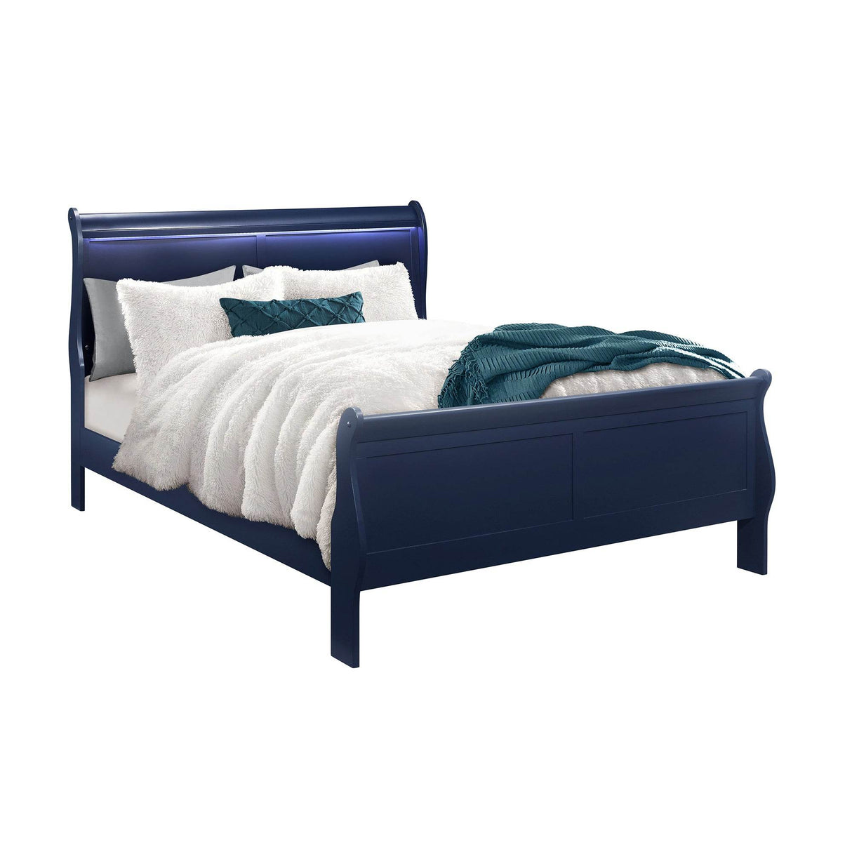 Sleigh Style Queen Bed Frame With LED Headboard