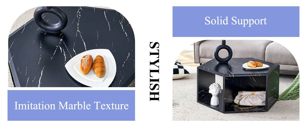 Set Of 2 Modern Minimalist Black Hexagonal Coffee Tables - Sleep Galleria