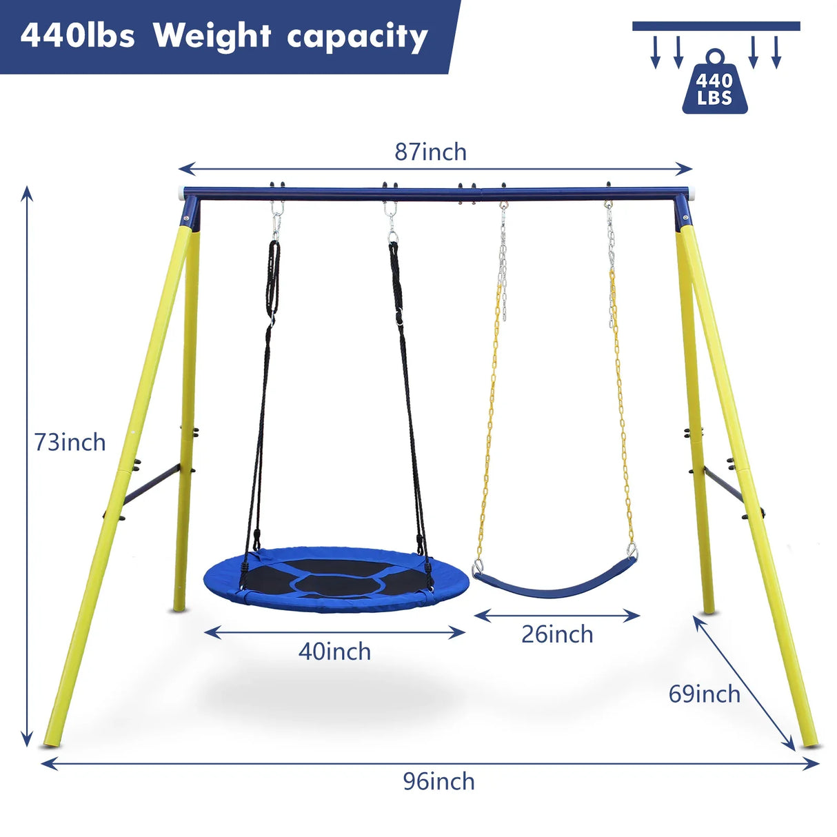 Steel Indoor Outdoor 2-Seat Kids Swing Set - Omega Lifestyles