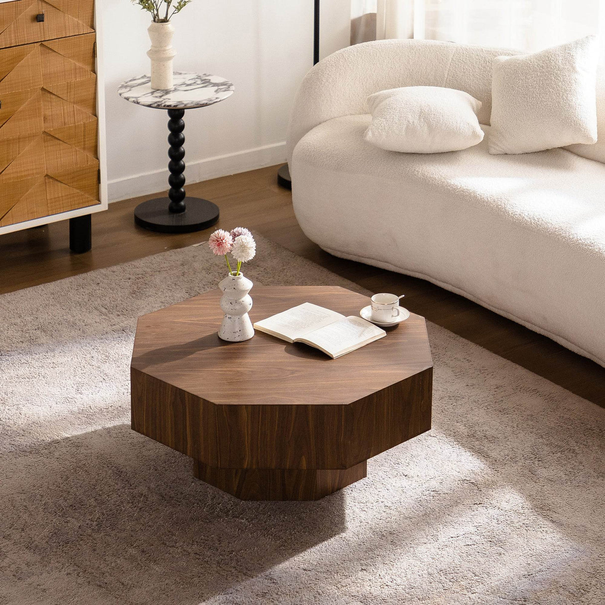 Modern Walnut Round Coffee Table 31-Inch Diameter - Sleep Galleria