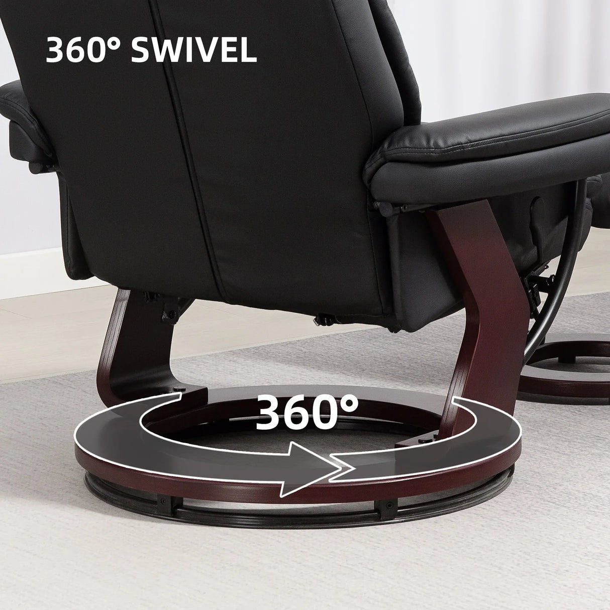 PU Leather Reclining Swivel Chair With Ottoman Footrest - Omega Lifestyles