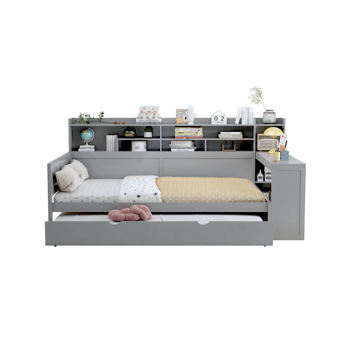 Multi-Functional Wooden Bed Frame With Trundle And Desk - Omega Lifestyles