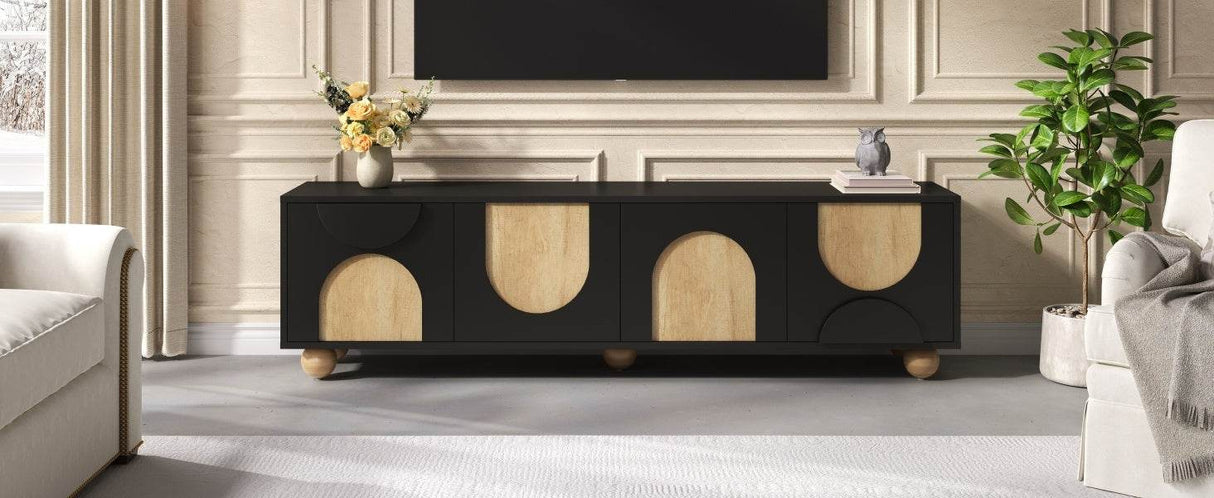 Farmhouse Black MDF Wood Grain TV Stand - Sleep Galleria