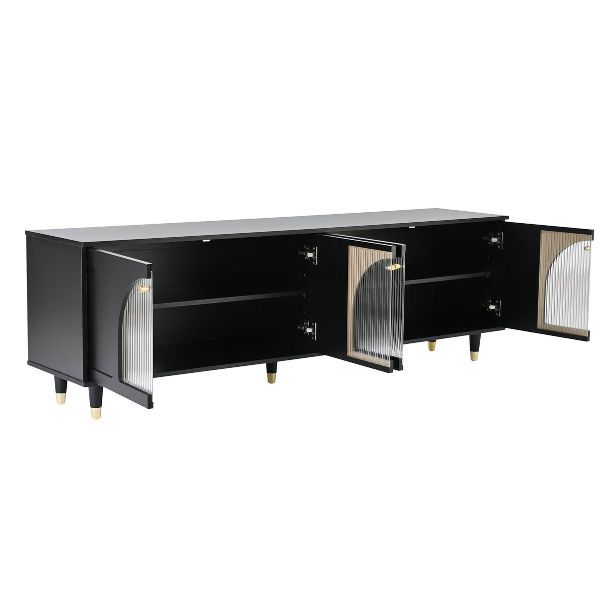 Contemporary Black TV Stand With Fluted Glass Doors - Sleep Galleria