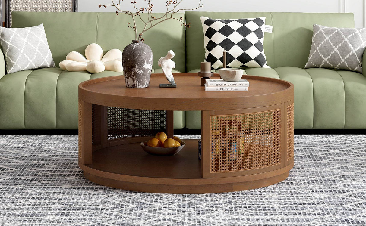 Mid-Century Modern Round Cane Coffee Table - Sleep Galleria