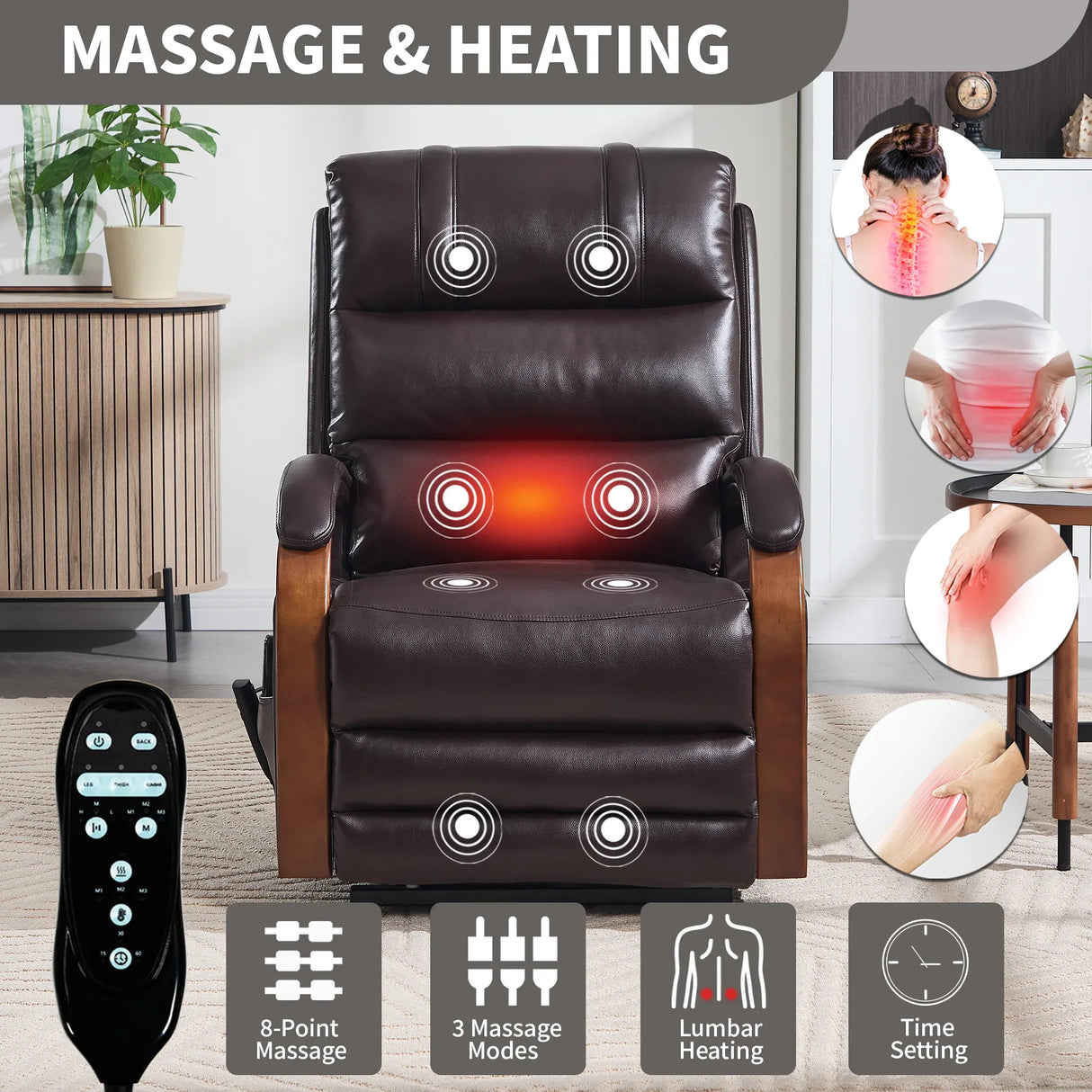 Power Lift Recliner Chair Faux Leather Massage Heat - Omega Lifestyles